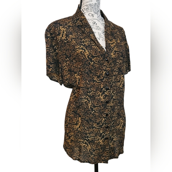 Karen Scott Black and Gold 100% Silk Blouse Size:L - Picture 2 of 8